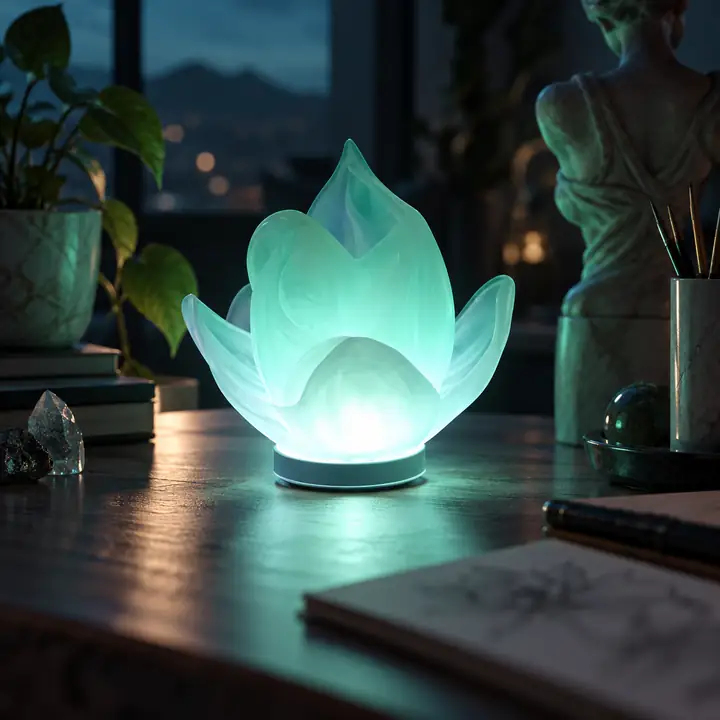 光り輝く蓮にインスパイアされた3Dランプの例