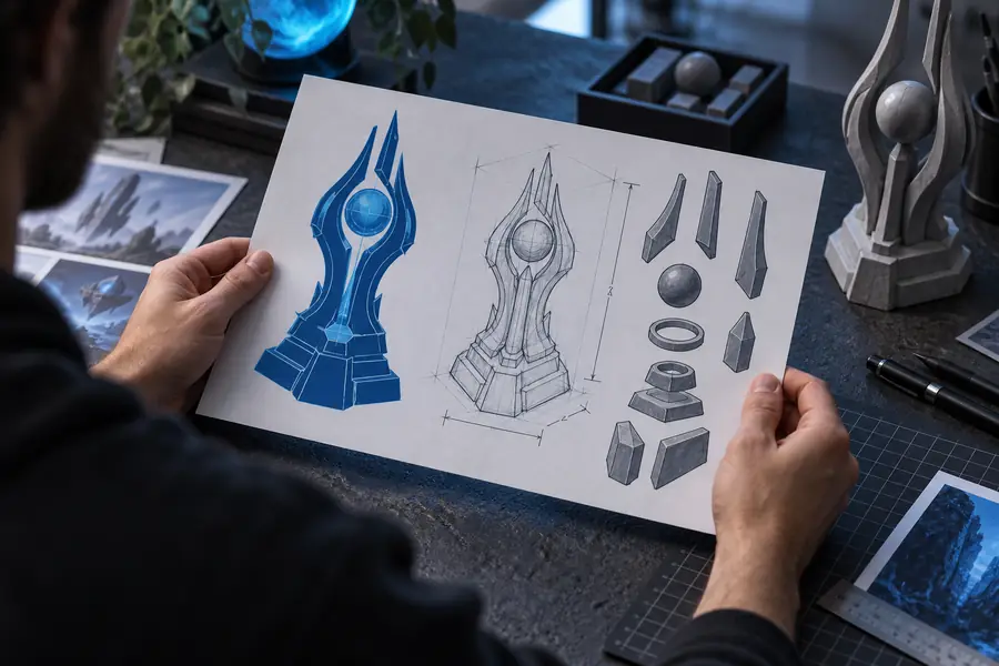 A written idea for a 3D model shown before generation