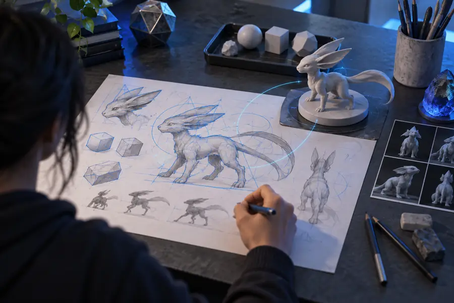 A written 3D model idea prepared for an online generator